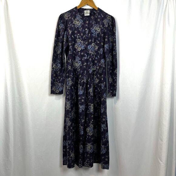 Laura Ashley Vintage Purple Floral Midi Dress Wool Blend Women’s Size 10 - Picture 1 of 16